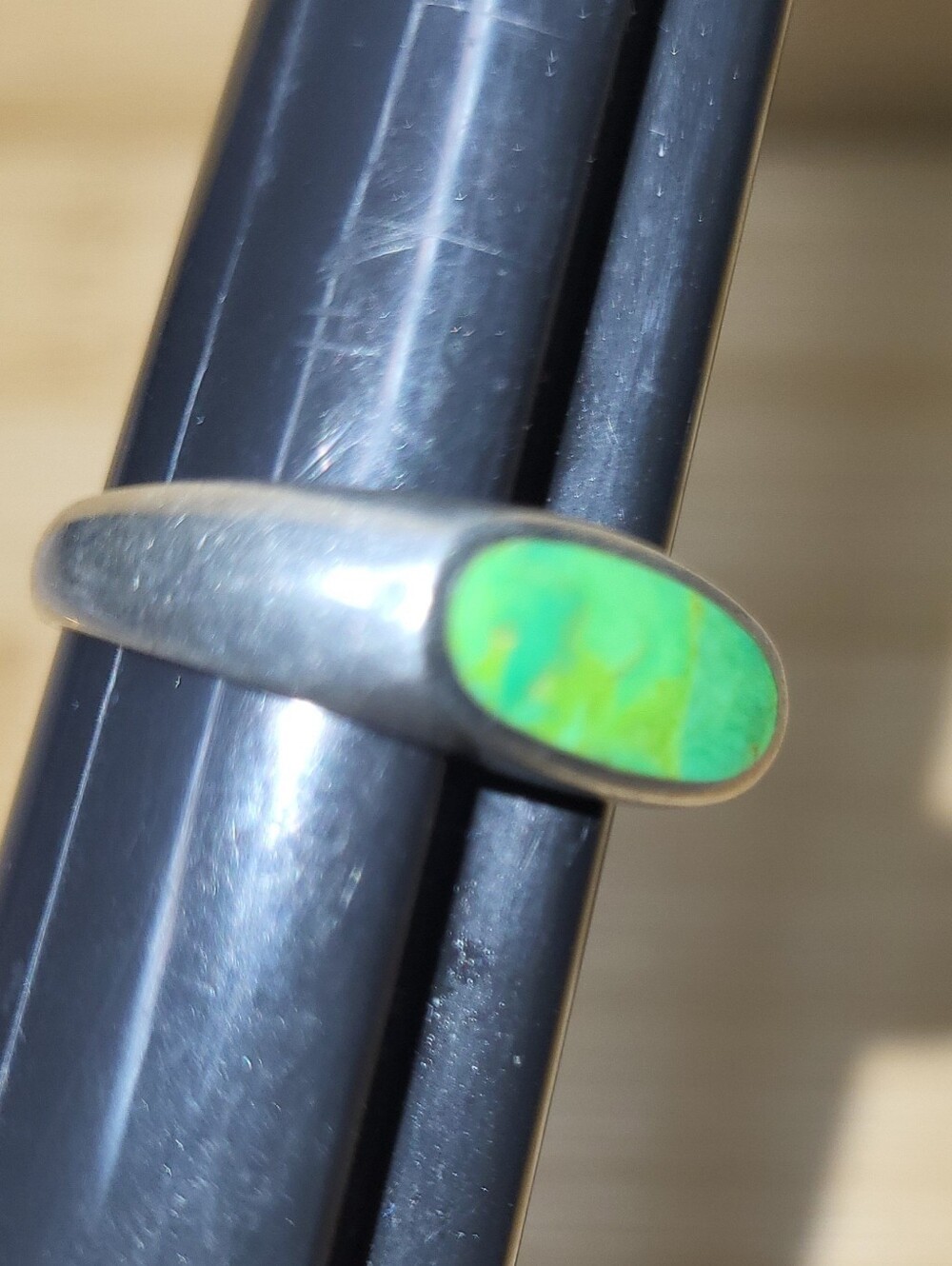 Vintage 925 Sterling Silver Green Apple Mojave Turqouise Inlay Band Ring Sz8 - Picture 3 of 7